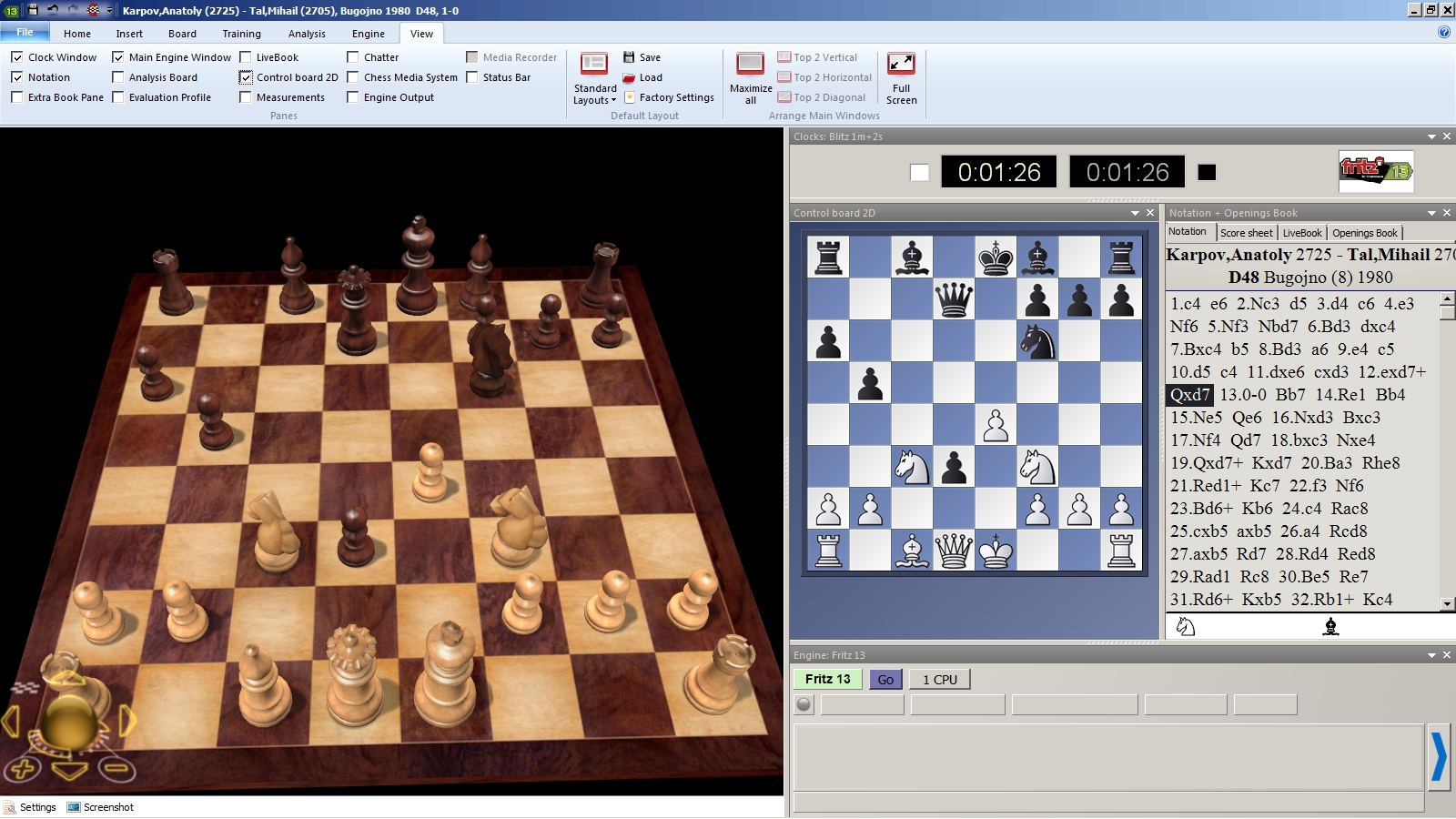 The “Compare” chess analysis function in Fritz 13